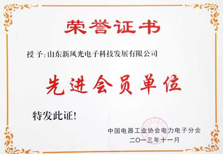 9游平台电子公司荣获中国电器工业协会电力电子分会“先进